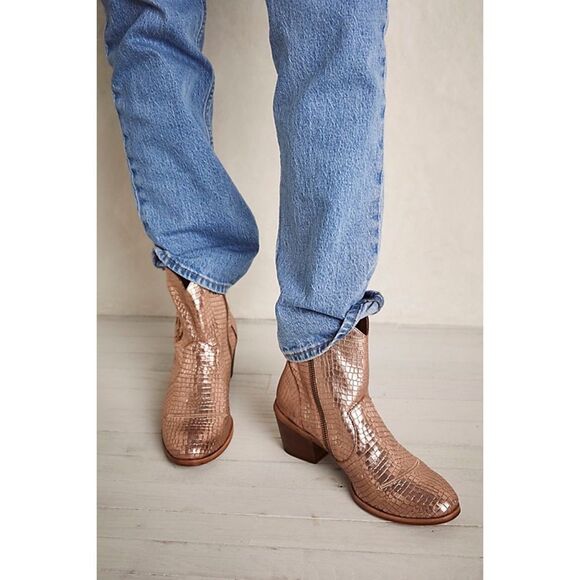 Free People x Marco Delli Evelina Metallic Embroidered Leather Ankle Boots - Picture 10 of 16